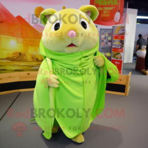 Lime Green Hamster mascot costume character dressed with a Capri Pants and Shawls