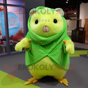 Lime Green Hamster mascot costume character dressed with a Capri Pants and Shawls