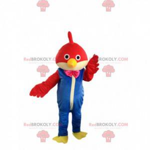 Mascotte d'oiseau rouge avec une combinaison, costume d'oiseau