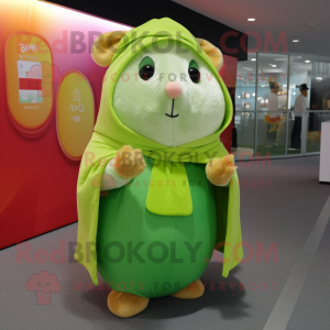 Lime Green Hamster mascot costume character dressed with a Capri Pants and Shawls