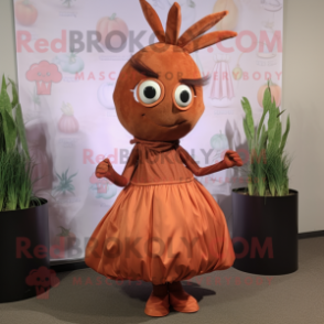 Rust Onion mascot costume character dressed with a A-Line Skirt and Headbands