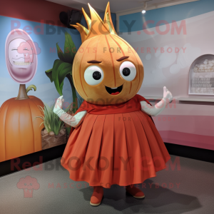 Rust Onion mascot costume character dressed with a A-Line Skirt and Headbands