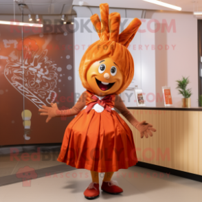 Rust Onion mascot costume character dressed with a A-Line Skirt and Headbands