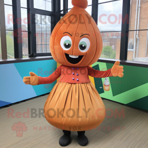 Rust Onion mascot costume character dressed with a A-Line Skirt and Headbands