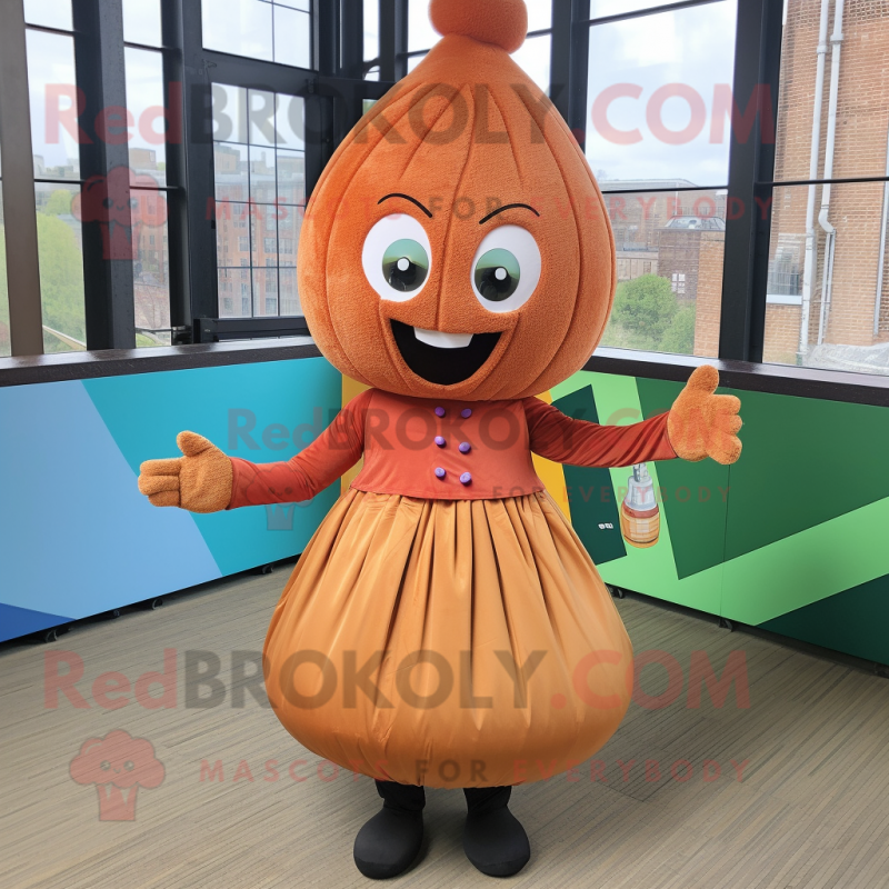 Rust Onion mascot costume character dressed with a A-Line Skirt and Headbands