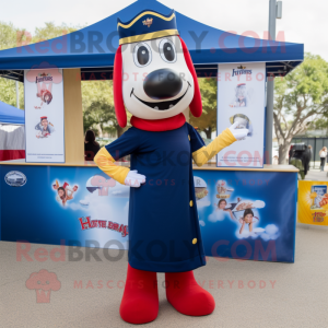 Navy Hot Dogs mascot costume character dressed with a Shift Dress and Earrings