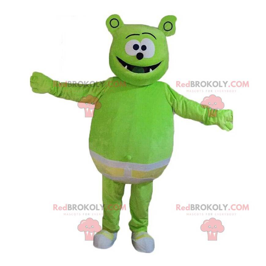 Mascote de monstro verde com cueca, fantasia de criatura verde