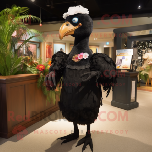 Black Dodo Bird mascot costume character dressed with a Shift Dress and Cummerbunds