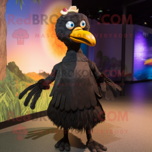 Black Dodo Bird mascot costume character dressed with a Shift Dress and Cummerbunds
