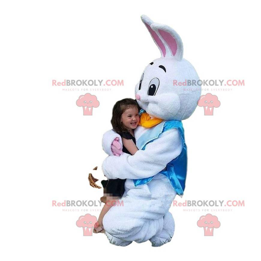 Kostium białego królika z niebieską kamizelką, kostium królika