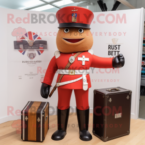 Rust British Royal Guard mascot costume character dressed with a Swimwear and Briefcases