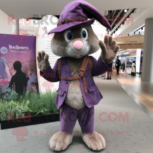 Purple Wild Rabbit mascot costume character dressed with a Corduroy Pants and Berets
