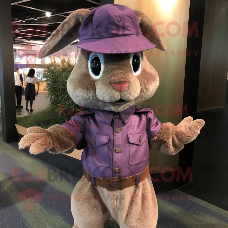 Purple Wild Rabbit mascot costume character dressed with a Corduroy Pants and Berets