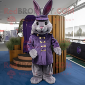 Purple Wild Rabbit mascot costume character dressed with a Corduroy Pants and Berets