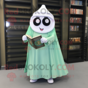 Olive Ghost mascot costume character dressed with a Circle Skirt and Reading glasses