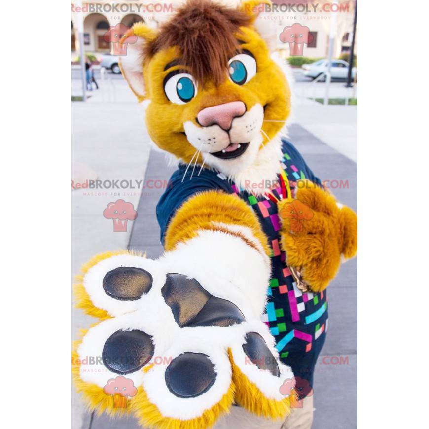 Mascotte de lionceau de tigre jaune et blanc - Redbrokoly.com