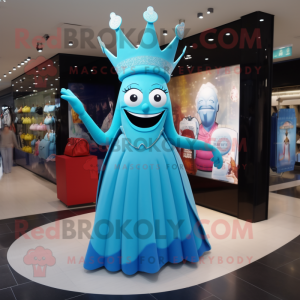Cyan Queen mascot costume character dressed with a A-Line Skirt and Handbags