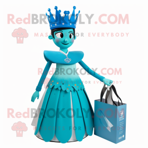 Cyan Queen mascot costume character dressed with a A-Line Skirt and Handbags