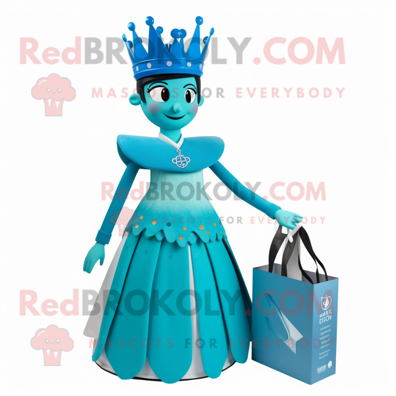 Cyan Queen mascot costume character dressed with a A-Line Skirt and Handbags Cyan Queen mascot costume character dressed with a A-Line Skirt and Handbags