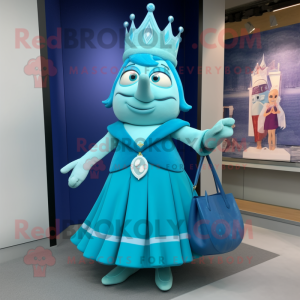 Cyan Queen mascot costume character dressed with a A-Line Skirt and Handbags