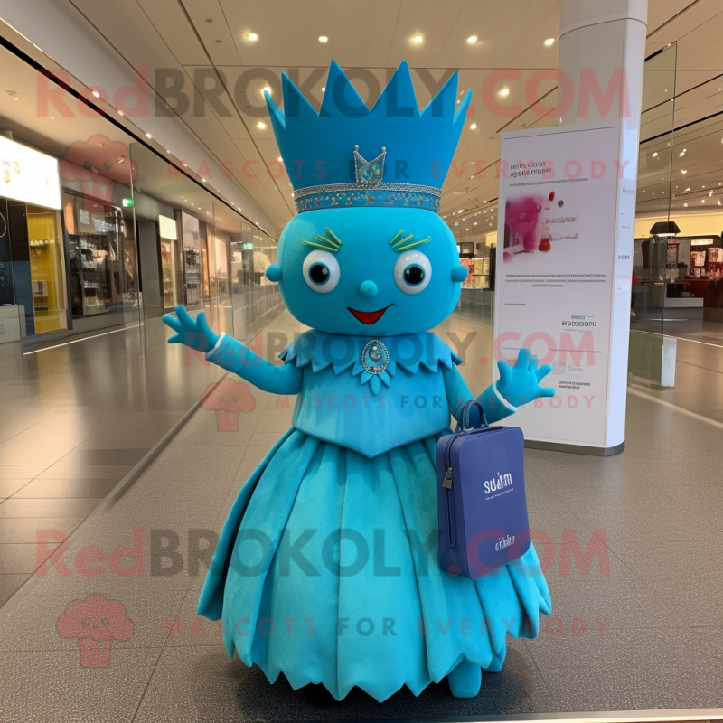 Cyan Queen mascot costume character dressed with a A-Line Skirt and Handbags