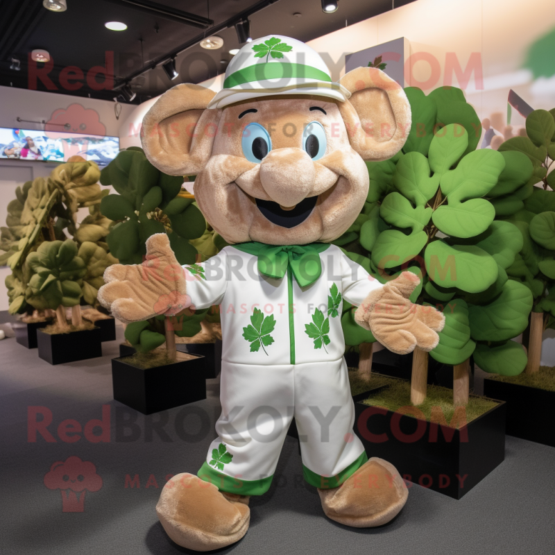 Beige Bunch Of Shamrocks mascot costume character dressed with a Romper and Caps Beige Bunch Of Shamrocks mascot costume character dressed with a Romper and Caps