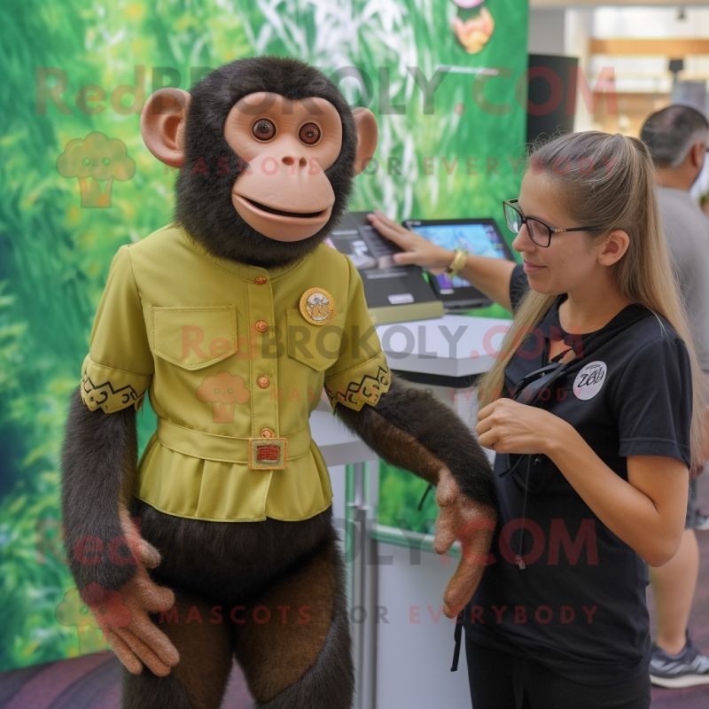 Olive Capuchin Monkey mascot costume character dressed with a Dress and Watches Olive Capuchin Monkey mascot costume character dressed with a Dress and Watches