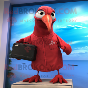 Red Albatross mascot costume character dressed with a Rash Guard and Briefcases