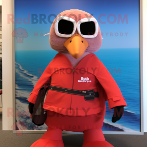 Red Albatross mascot costume character dressed with a Rash Guard and Briefcases