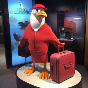 Red Albatross mascot costume character dressed with a Rash Guard and Briefcases