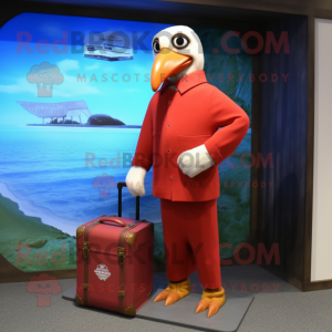 Red Albatross mascot costume character dressed with a Rash Guard and Briefcases