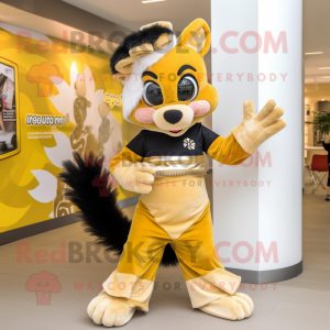 Gold Skunk mascot costume character dressed with a Mini Skirt and Headbands