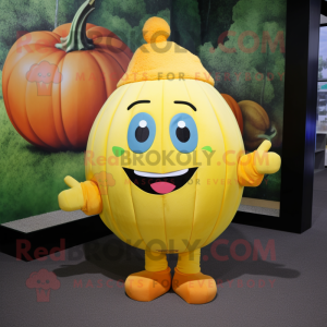 Yellow Pumpkin mascot costume character dressed with a Sweater and Headbands