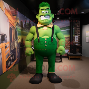 Green Strongman mascot costume character dressed with a Vest and Tie pins