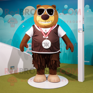 Brown Pendant mascot costume character dressed with a Swimwear and Necklaces