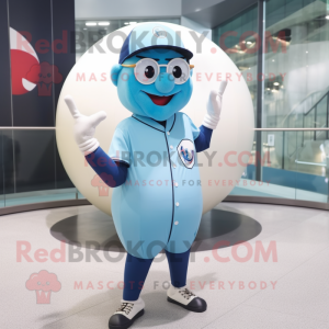 Sky Blue Baseball Ball mascot costume character dressed with a Vest and Eyeglasses