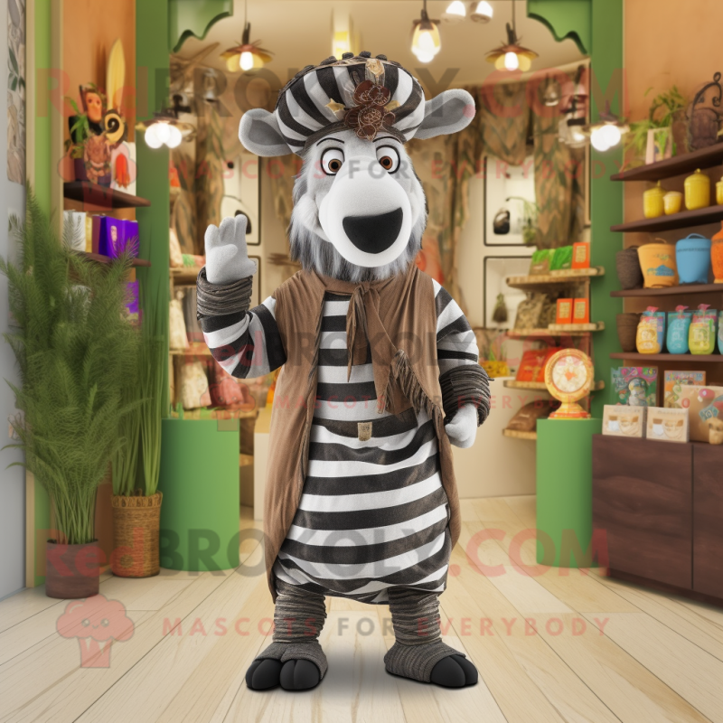 Olive Zebra mascot costume character dressed with a Waistcoat and Shawls