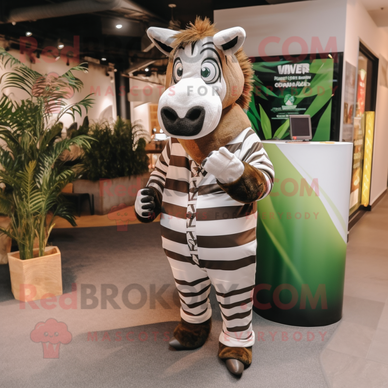 Olive Zebra mascot costume character dressed with a Waistcoat and Shawls