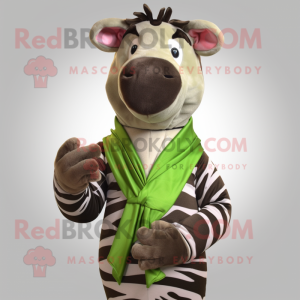 Olive Zebra mascot costume character dressed with a Waistcoat and Shawls