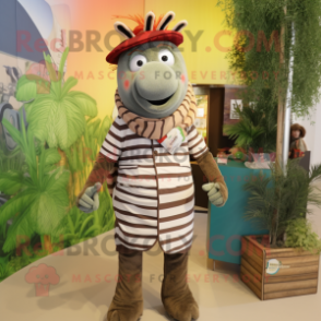 Olive Zebra mascot costume character dressed with a Waistcoat and Shawls