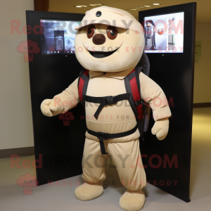 Beige Computer mascot costume character dressed with a Rash Guard and Backpacks