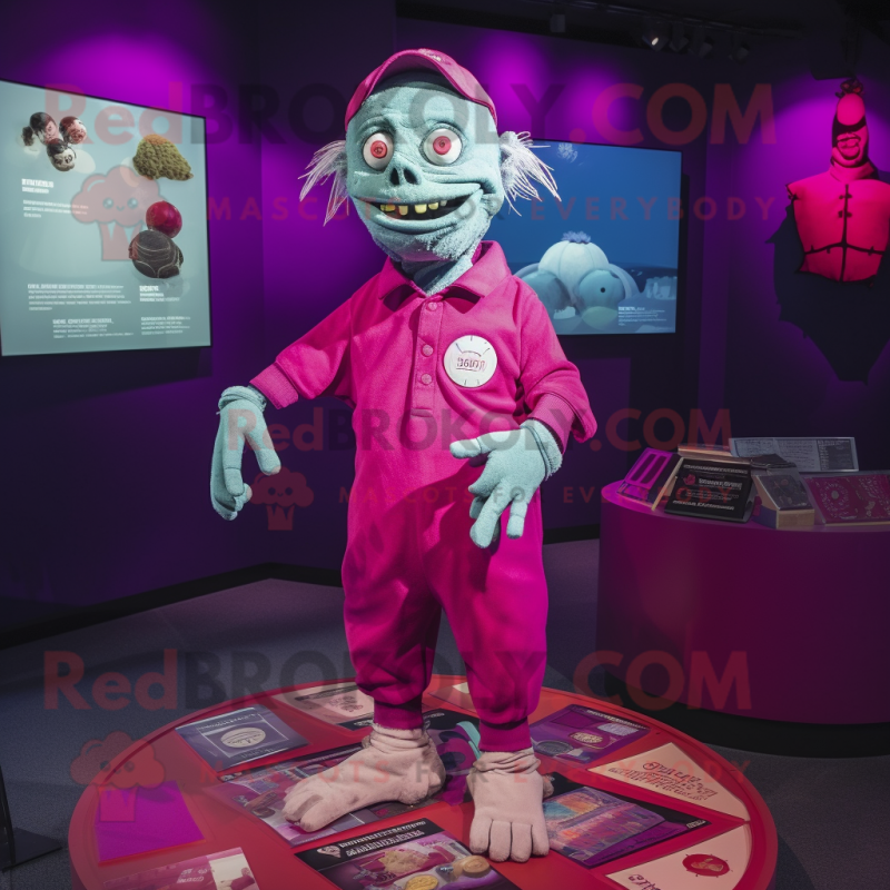 Magenta Undead mascot costume character dressed with a Polo Tee and Coin purses Magenta Undead mascot costume character dressed with a Polo Tee and Coin purses
