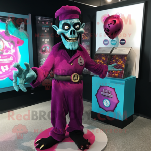 Magenta Undead mascot costume character dressed with a Polo Tee and Coin purses