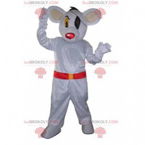 White mouse mascot dressed as a pirate, pirate costume -
