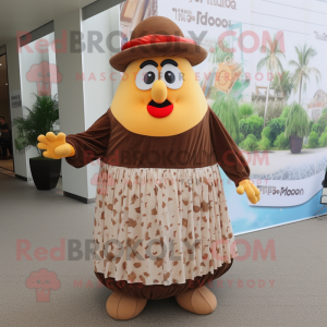 nan Potato mascot costume character dressed with a Maxi Dress and Belts