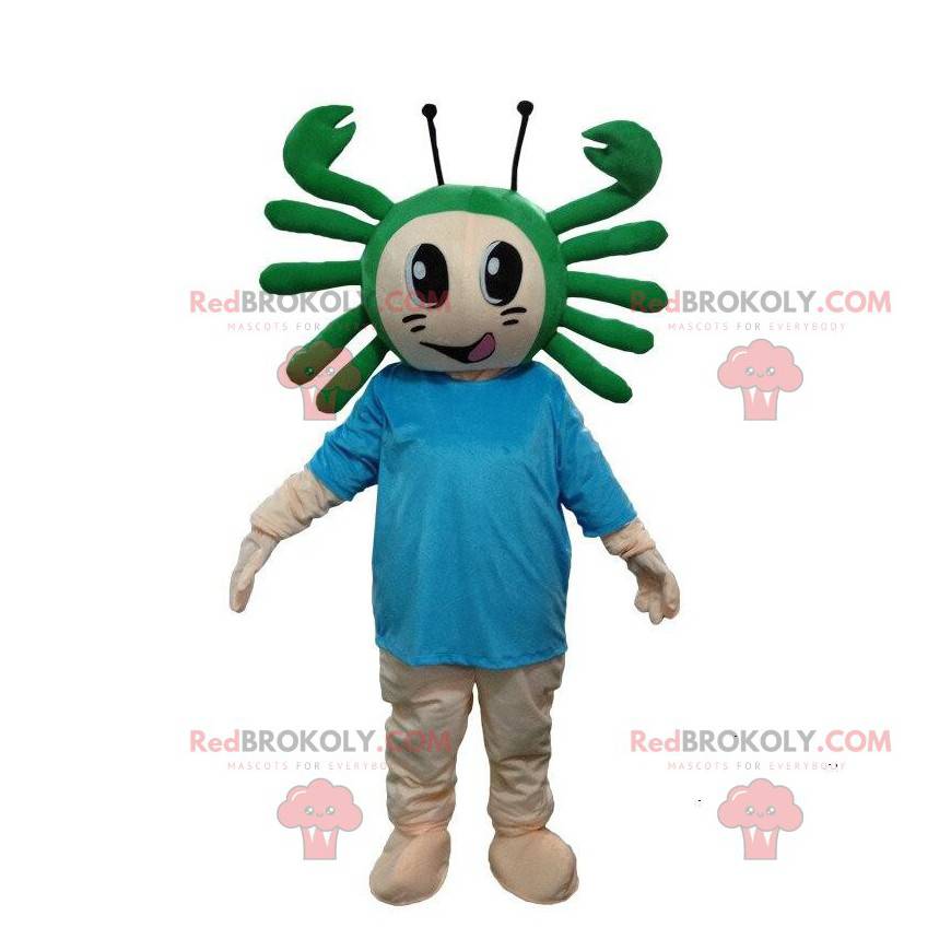 Mascot boy con un cangrejo en la cabeza, traje de mar - Mascot boy con un cangrejo en la cabeza, traje de mar -