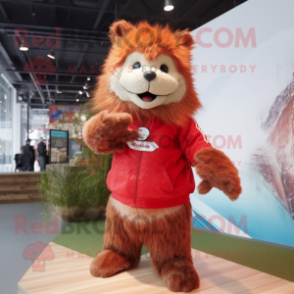 Red Beaver mascot costume character dressed with a Boyfriend Jeans and Hairpins