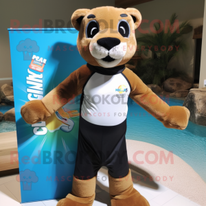 Black Mountain Lion mascot costume character dressed with a Swimwear and Ties