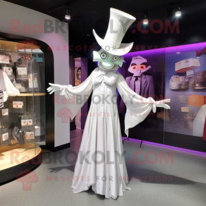 White Witch'S Hat mascot costume character dressed with a Evening Gown and Bow ties