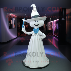 White Witch'S Hat mascot costume character dressed with a Evening Gown and Bow ties